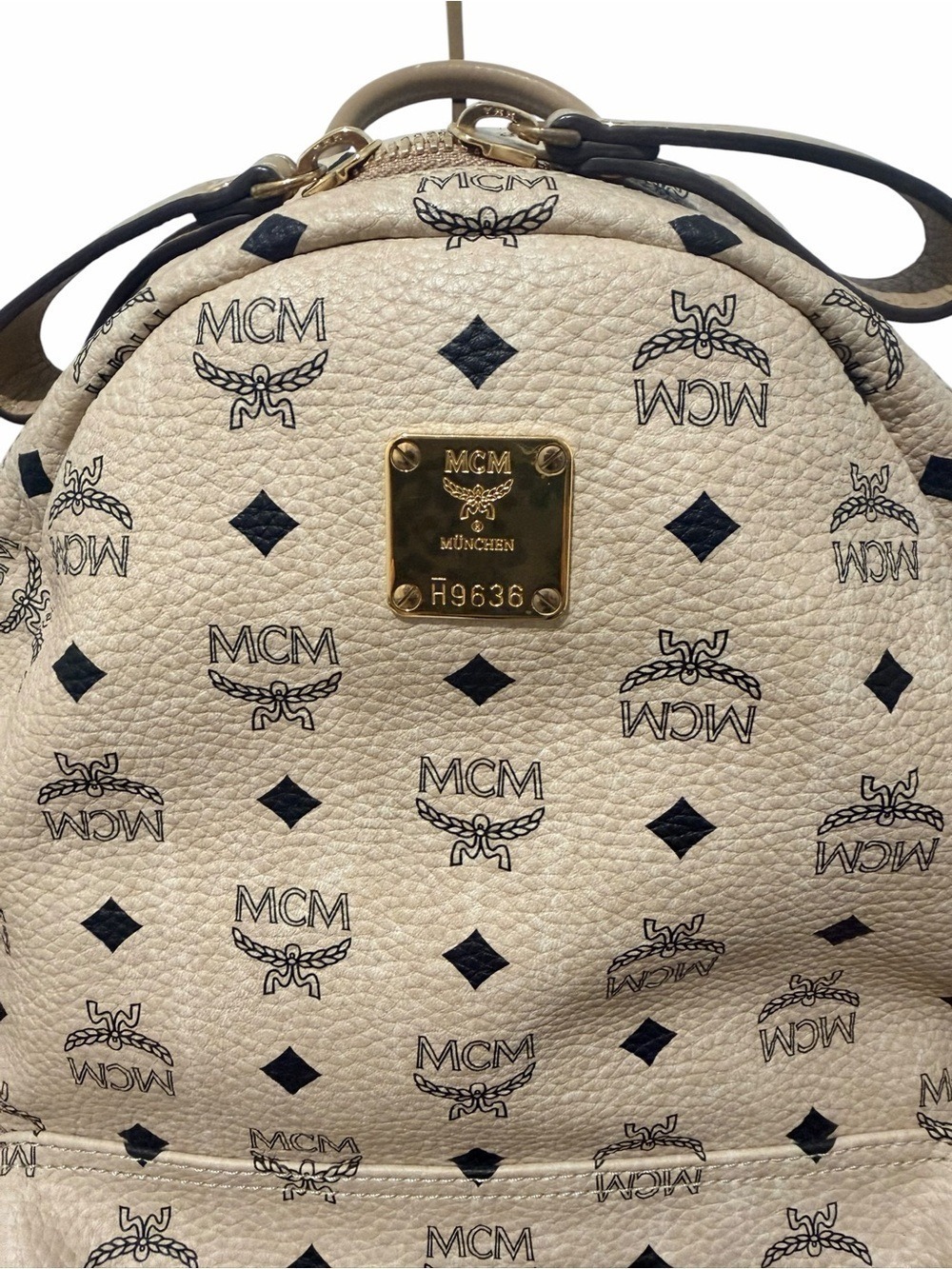 MCM Beige Visetos Monogram Leather Backpack with Gold Hardware - Picture 2 of 10